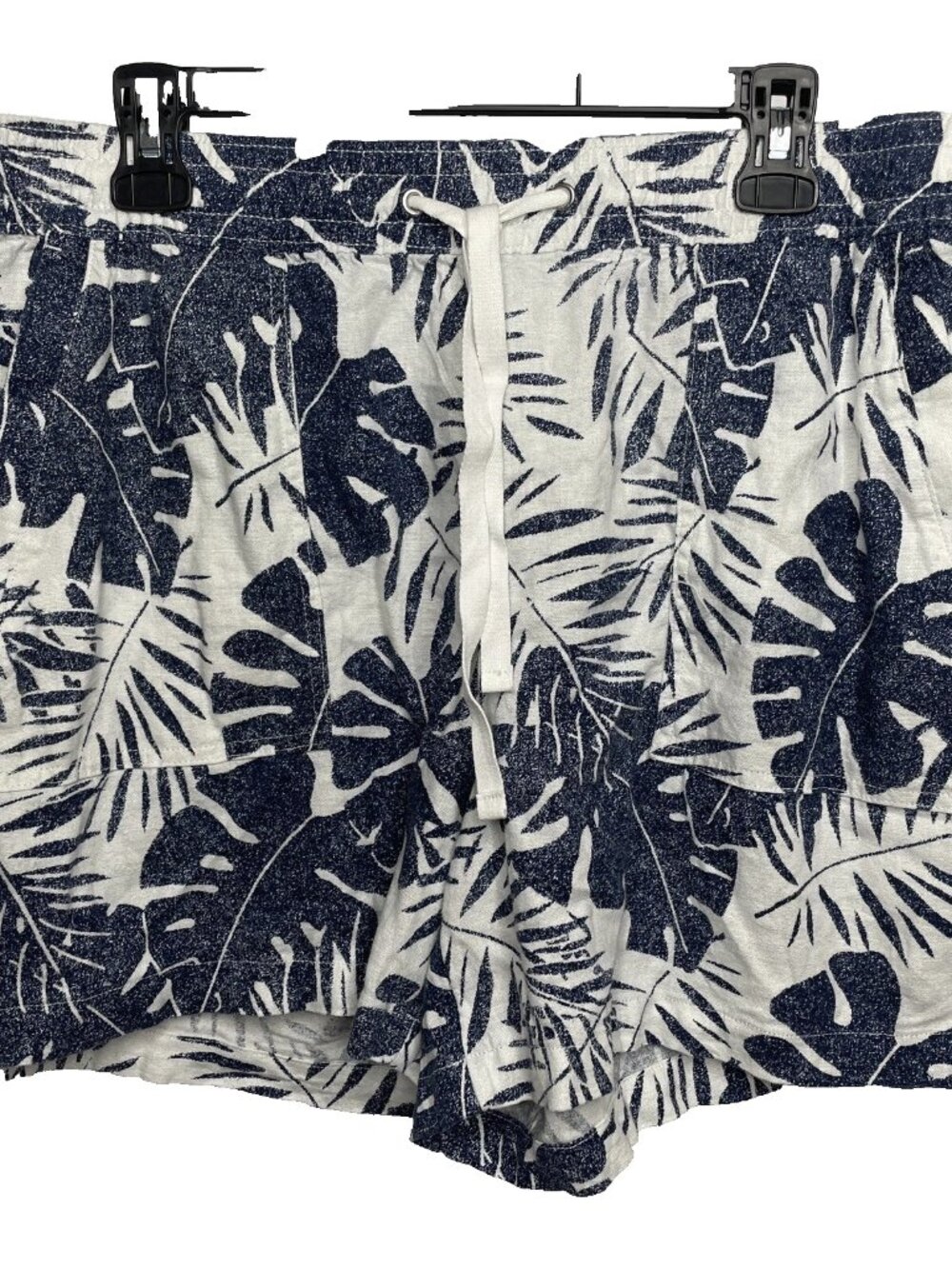 Nautica Pull On Shorts Size XL Blue White Tropical Botanical Print Linen Blend